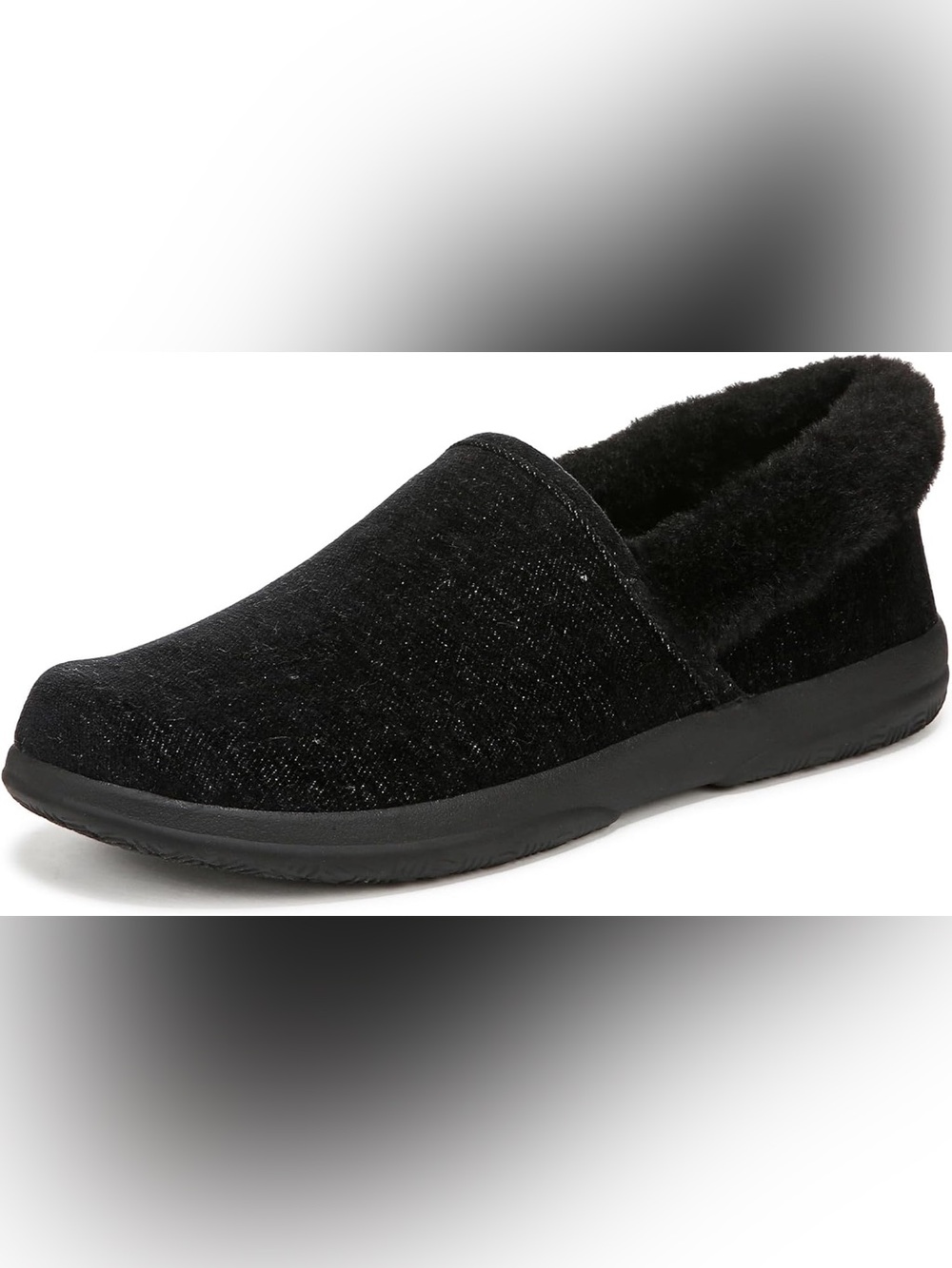 NWT Vionic Black Fur lined Loafers Slip-Ons Comfortable Design Size 9